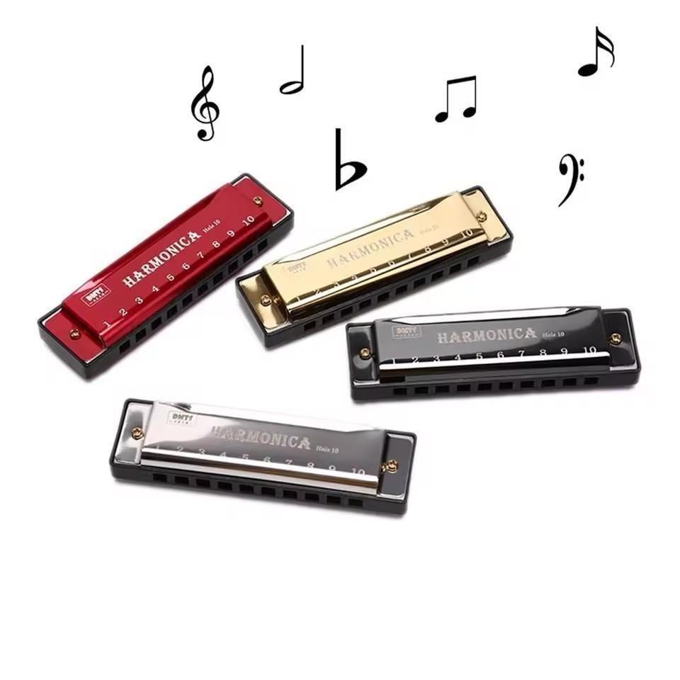 Portable Durable 10-Hole Colorful Diatonic Harmonica, C Tuned Harmonica with Case, Beginner Instrument, Perfect Gift for Friends