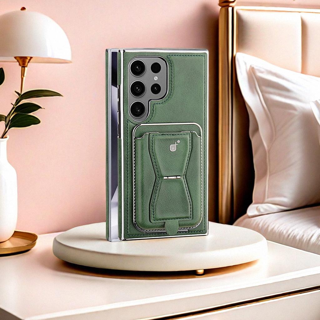 Rugged Wireless Magnetic Holder Phone Cases For S24/23/22 Ultra Men Business Leather Shockproof Cover With Card Slots