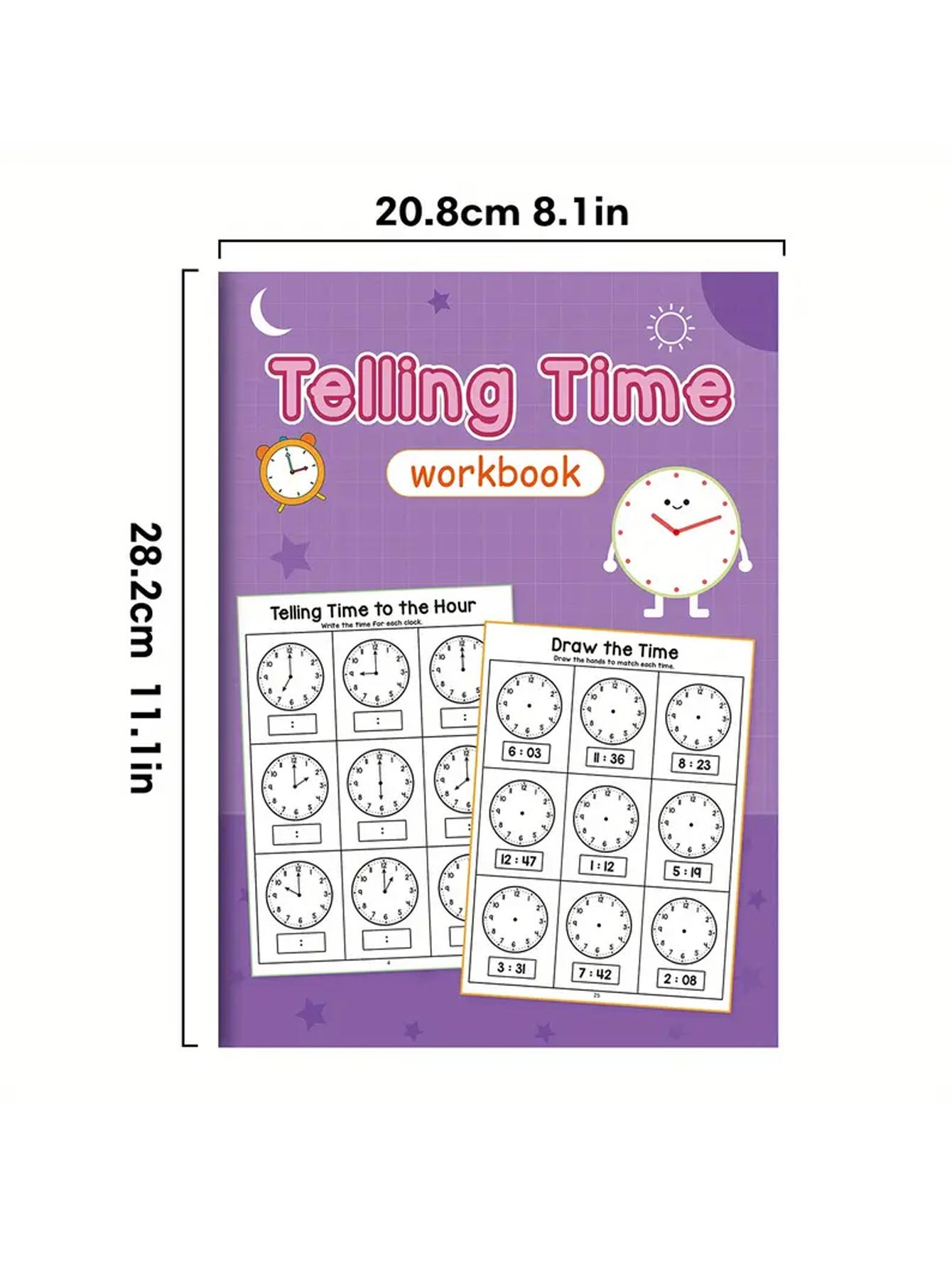 Time Table Practice Book, Learn Reading Analog and Digital Clocks, Colorful Clock Faces, Kindergarten Grade 1 Math Activity