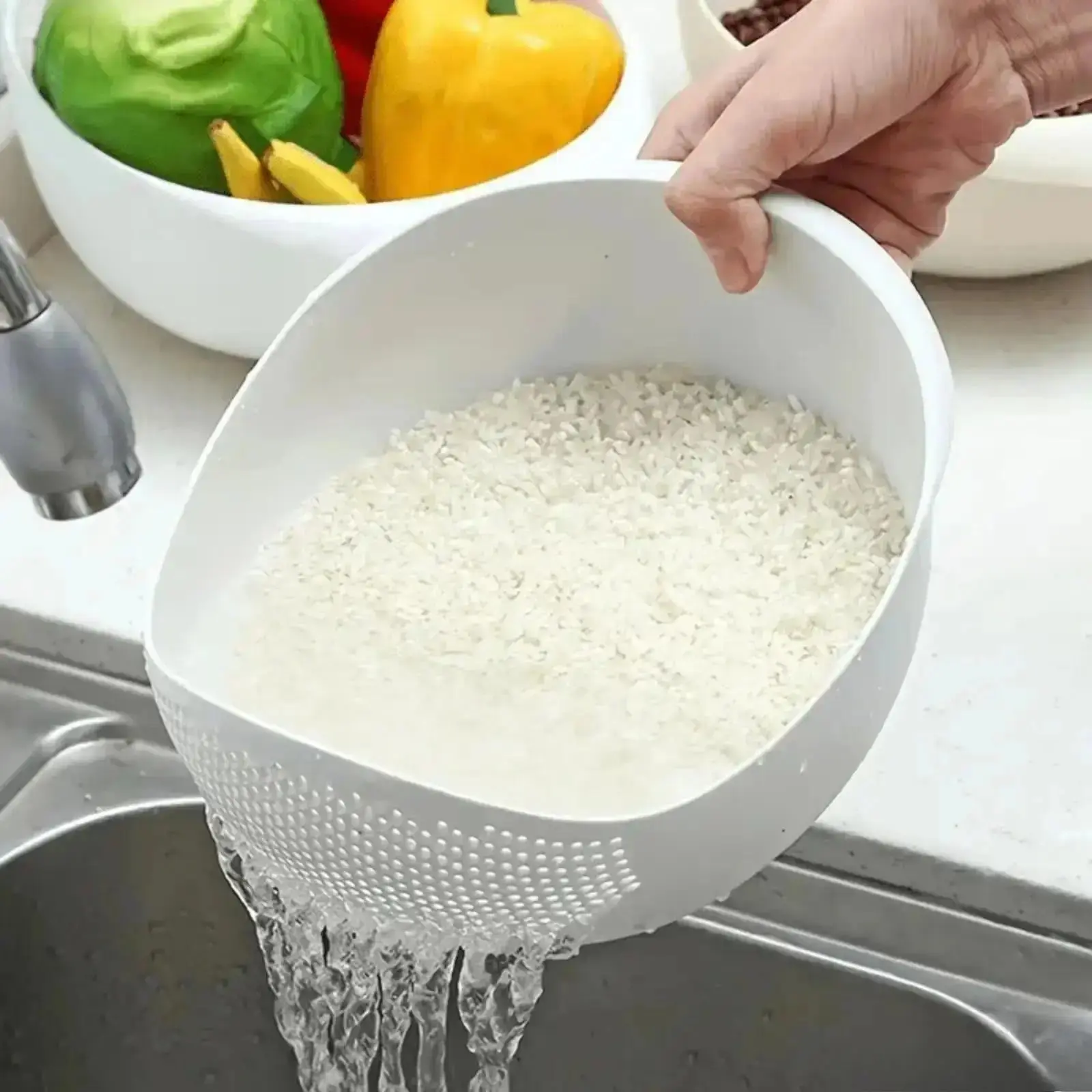 Multi-Functional Kitchen Drain Basket Basin, Dual Layer Colander Strainer for Rice Fruits Vegetables Household Food Washing Tool