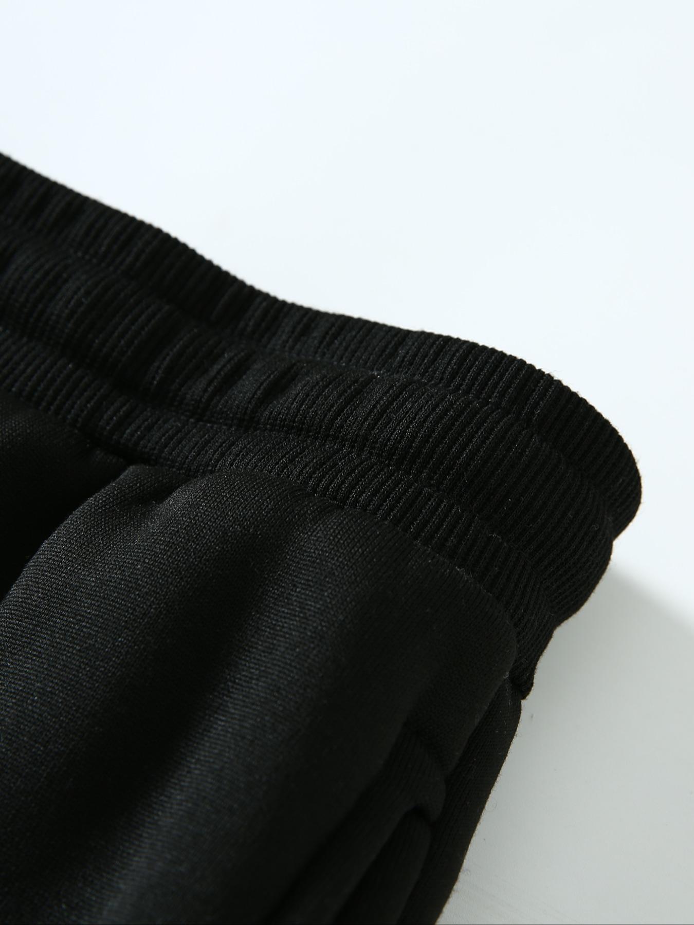 Men's Street Style Fitted Pants, Block Micro Flare Sweatpants, Loose Drawstring Casual Sports Pants, Trendy Wide Leg Trousers