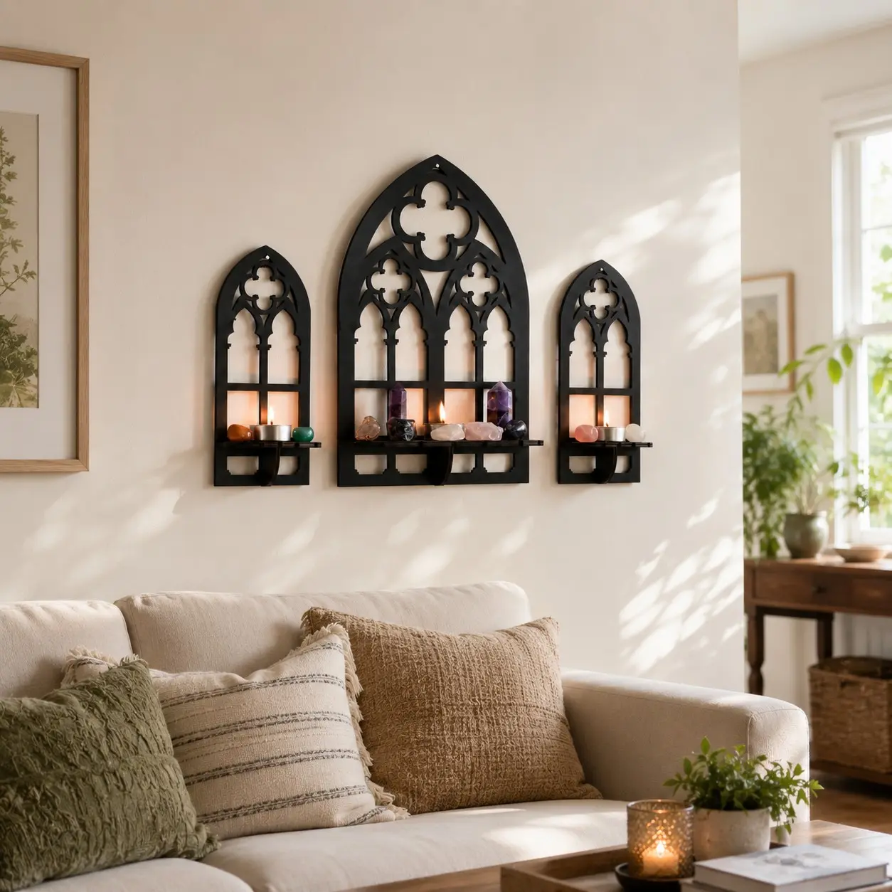 Wooden Hollow Design Wall Shelf, 3 Counts Vintage Gothic Wall Mount Design Wall Decor for Candle Ornament, Rustic Wall Decoration for Bedroom Living Room, Home Decor, Decoration Items