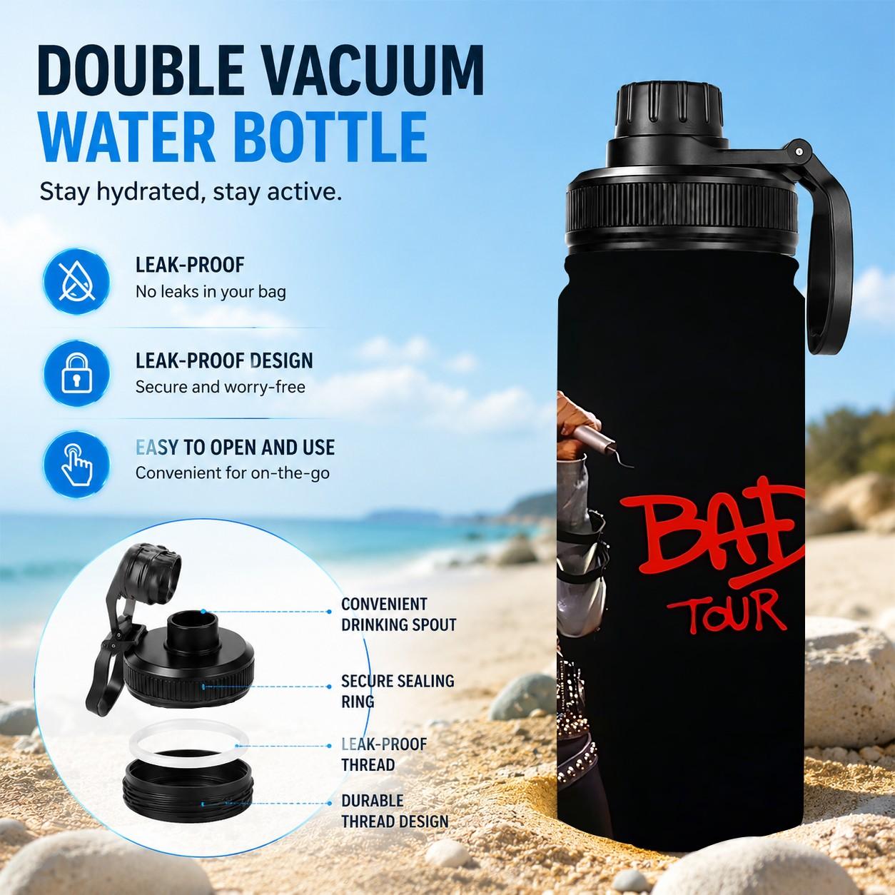 1pc 20oz Michael Jackson BAD Tour 1989 Graphic Water Bottle, Stainless Steel Insulated cup, Stylish Tumbler, Large-capacity outdoor camping travel cup, For Concert Fans Holiday Present