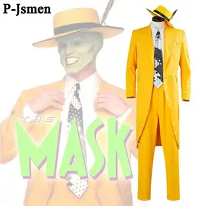 P-Jsmen The Mask Jim Carrey Cosplay Costume Adult Men Yellow Suit Uniform Outfits praty Halloween Carnival Costumes