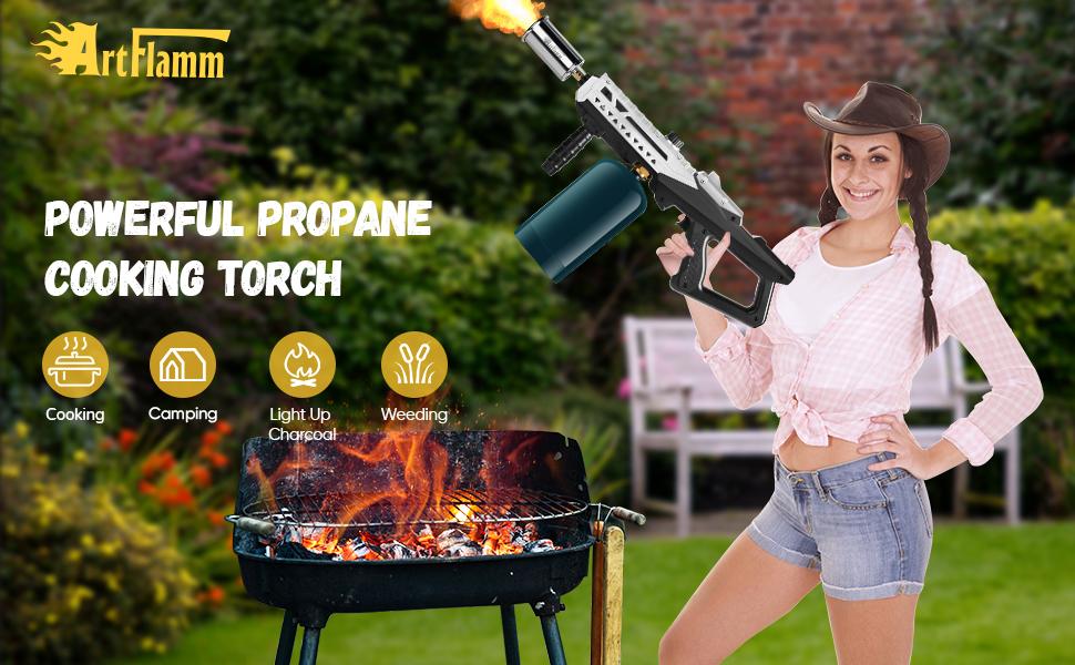 Propane Torch, Kitchen Cooking Blow Torch, Flamethrower, Food Culinary Torch, Campfire Starter Grill Torch, BBQ Torch for Steak & Creme Brulee (Propane Tank Not Included) Barbecue Accessories Multifunctional Nozzle Charcoal