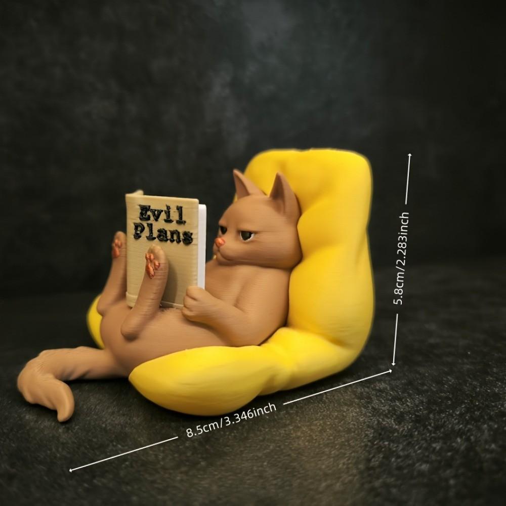 Charming Reading Cat Statue Set, Focused Kitty Figurine for Home Decor, Desktop Ornament, Perfect Holiday Gift