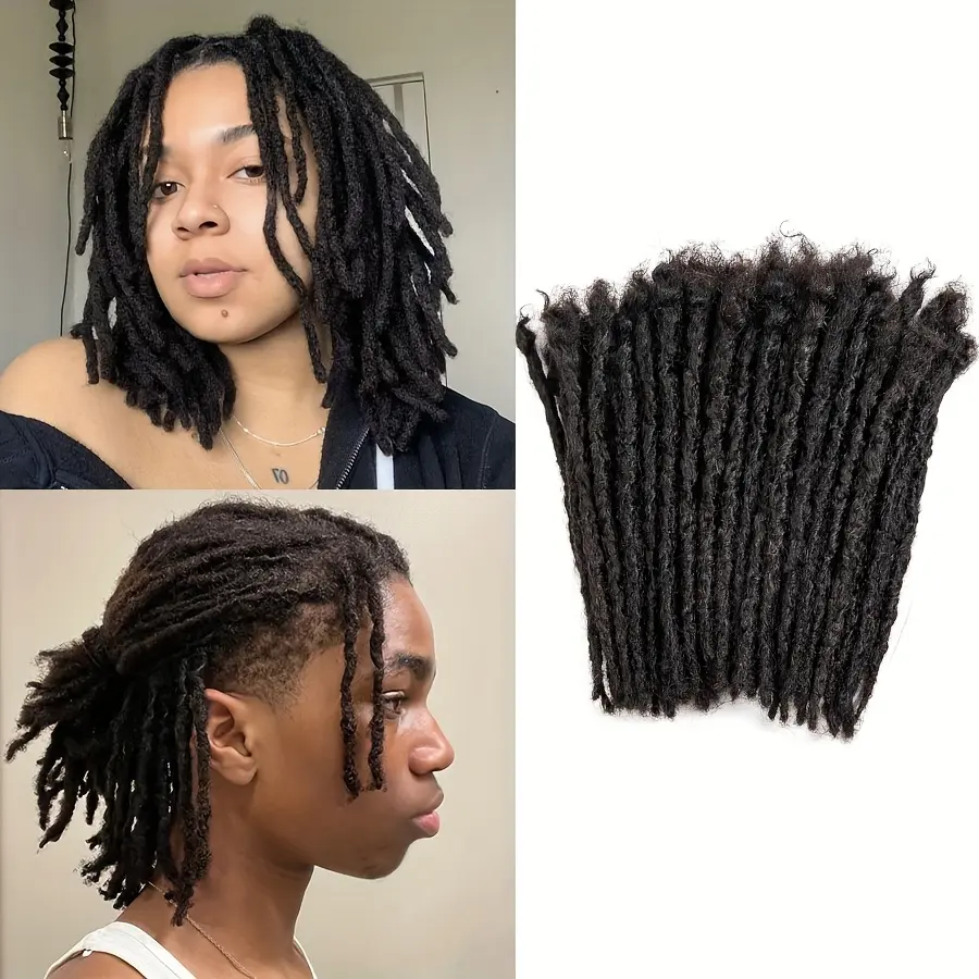 10 Strands  Permanent Real Human Hair Dreadlock Loc Extensions, 0.31‑Inch Width Handmade Locs for Men & Women, Natural Appearance, Can Be Dyed, Bleached & Curled, Versatile Protective Hairstyle for Daily Braided Styling