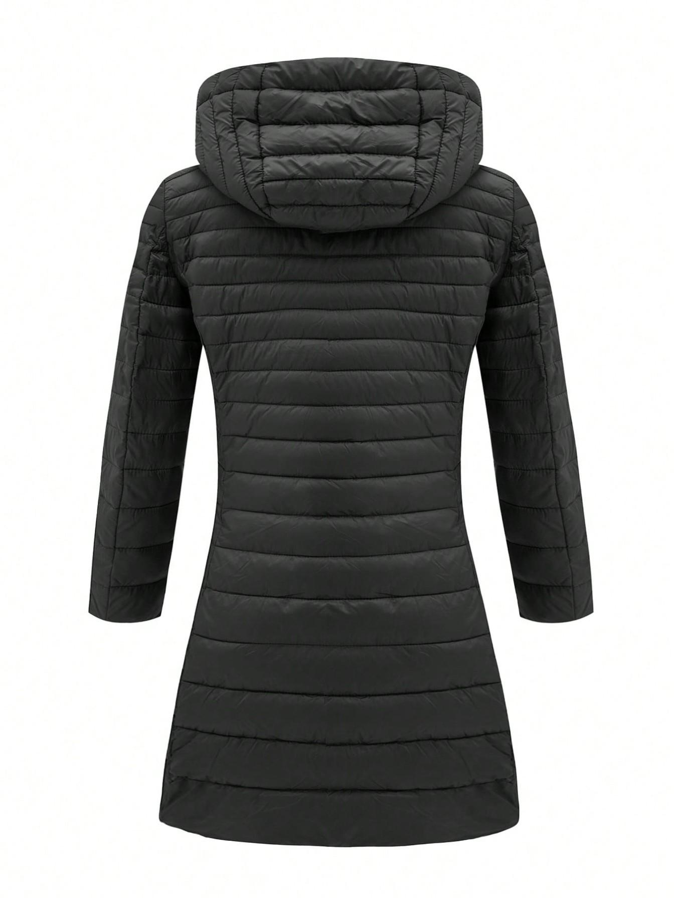 Women's Plus Size Long Puffer Coat for Fall Winter, Warm Hooded Coat with Pockets, Casual Fitted Outerwear, Elegant Commuter Style Clothes