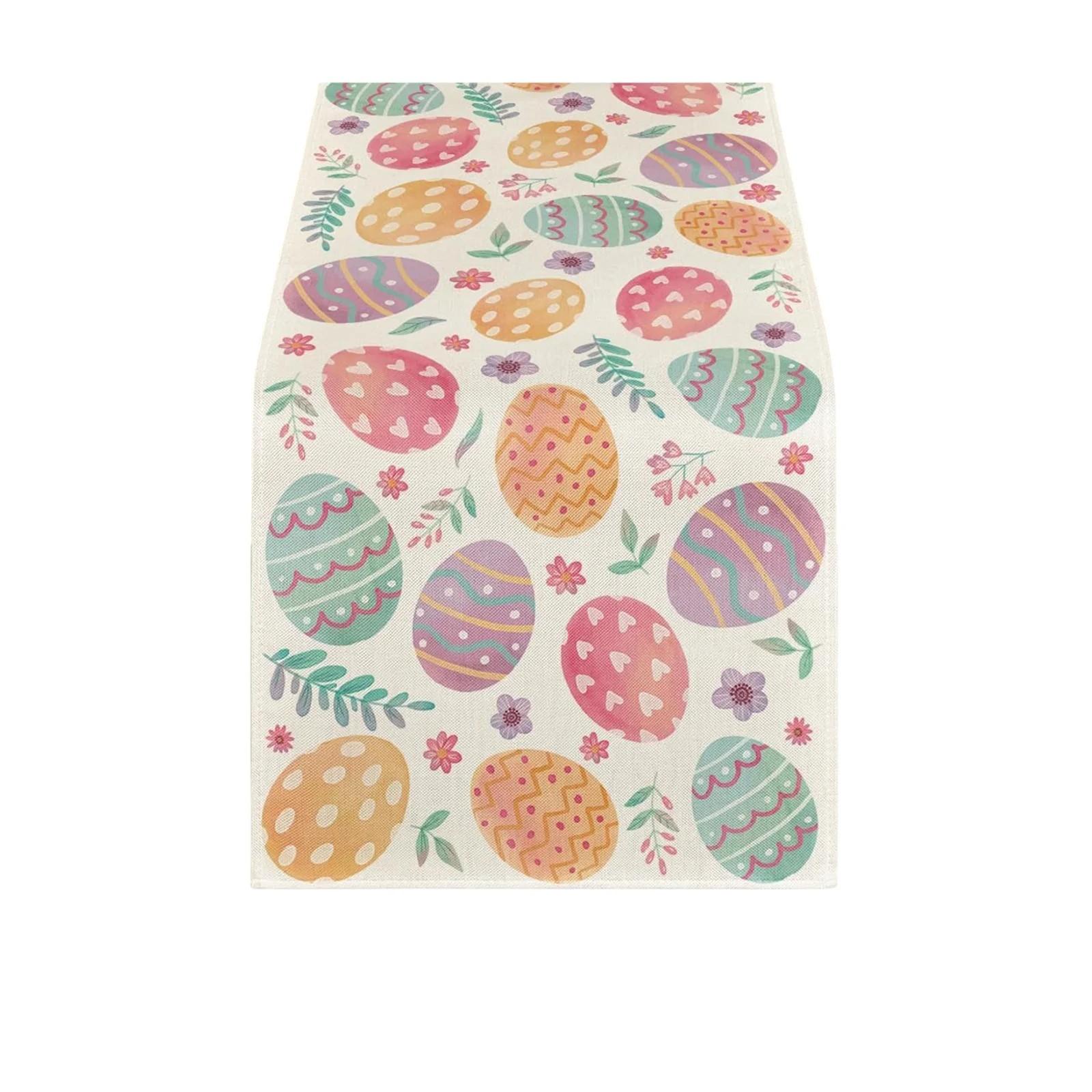 Easter Egg Table Runner, Colorful Bunny Easter Decoration, Indoor Outdoor Spring Festival Decor, Easter Party, 33x183cm / 13x72in