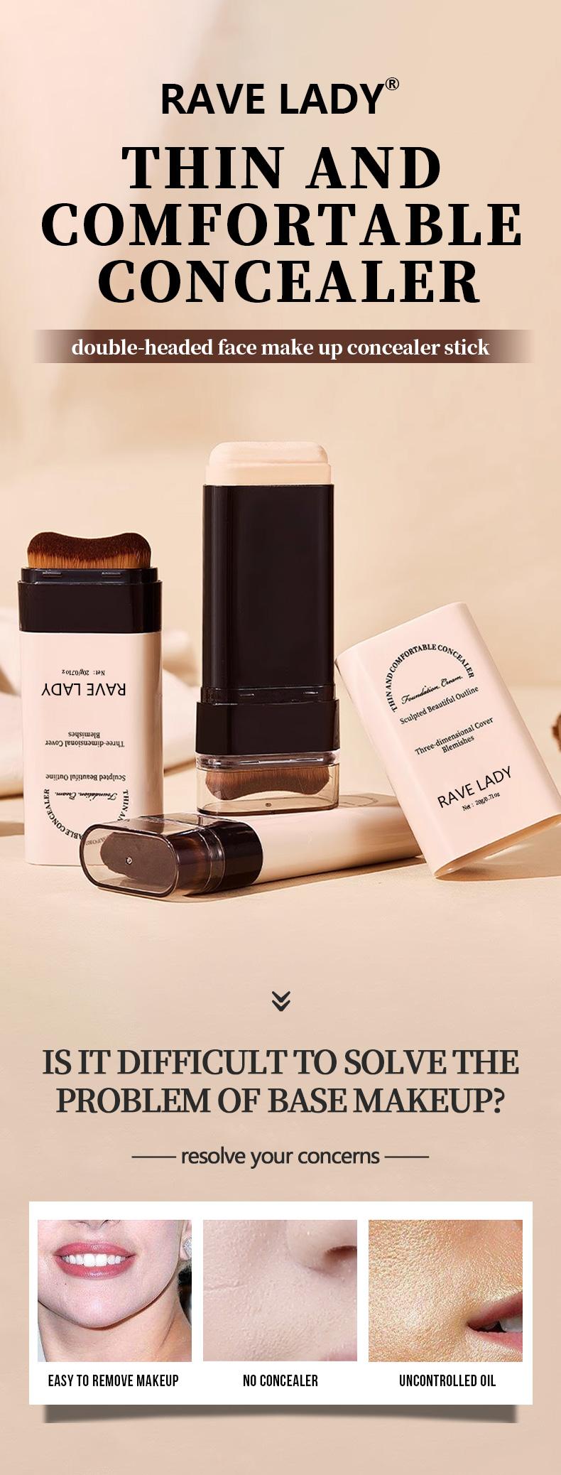 TikTokshopHolidayHaul & Wool Cotton Head Concealer Foundation Stick - Moisturizing Brightening Non-Sticky Waterproof Sun-Protective Long-Lasting with Built-In Brush Coverage Makeup for Sensitive - Lightweight Christmas gift  Smooth