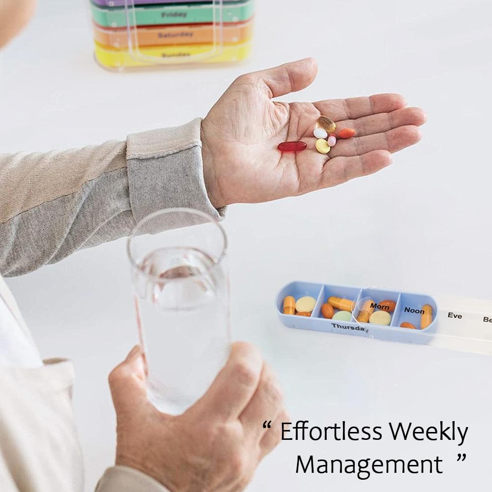 Travel-Friendly Medication Storage Container with Compartments for Pills, Designed for a Week with Four Doses Each Day, Featuring 28 Sections for Weekly Organization