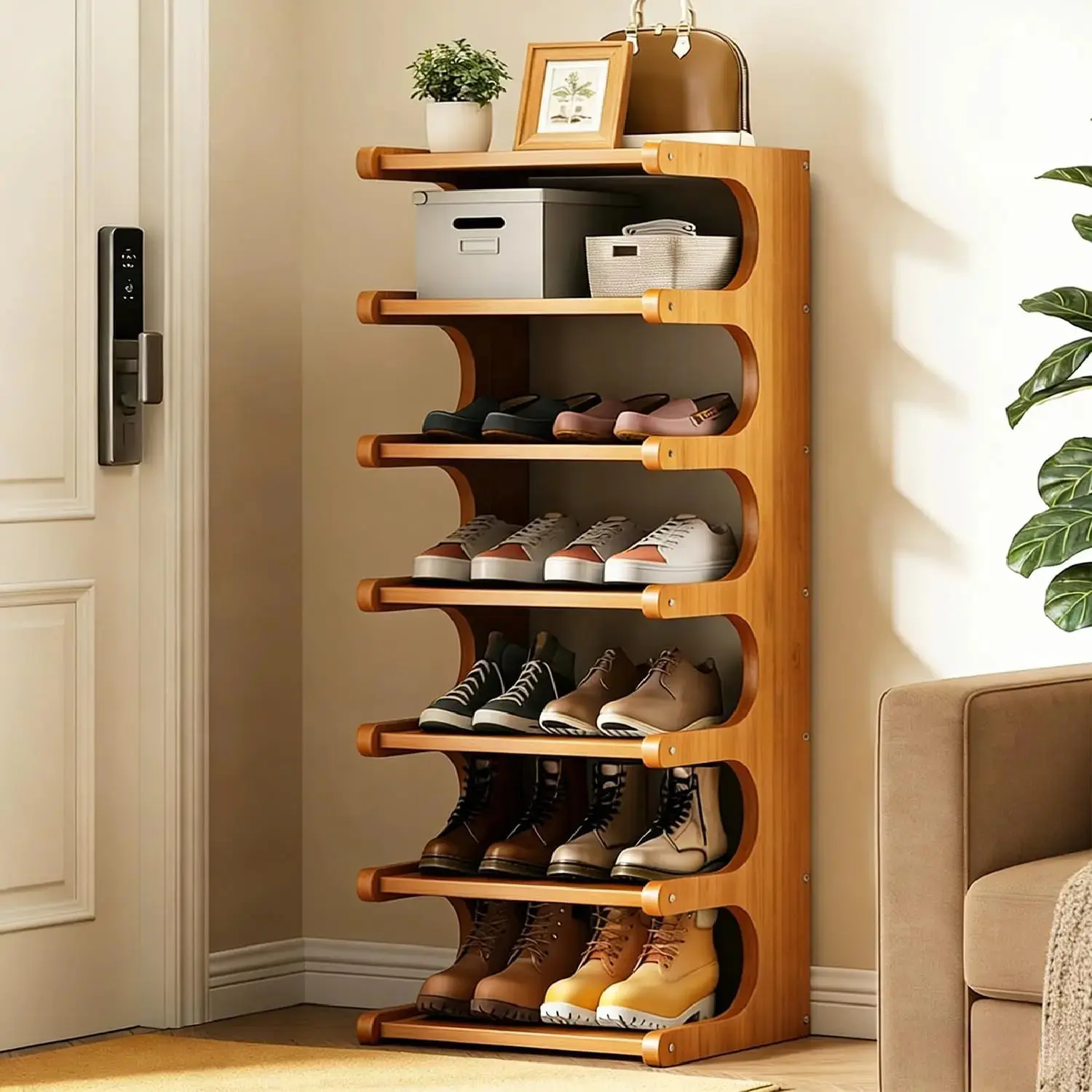 39" Synthetic Vertical Shoe Rack - 1-Unit Space Saver Closet Storage, Narrow Tall Shelf with Removable Shelves for Small Spaces, Entryway, Modern Home Decor