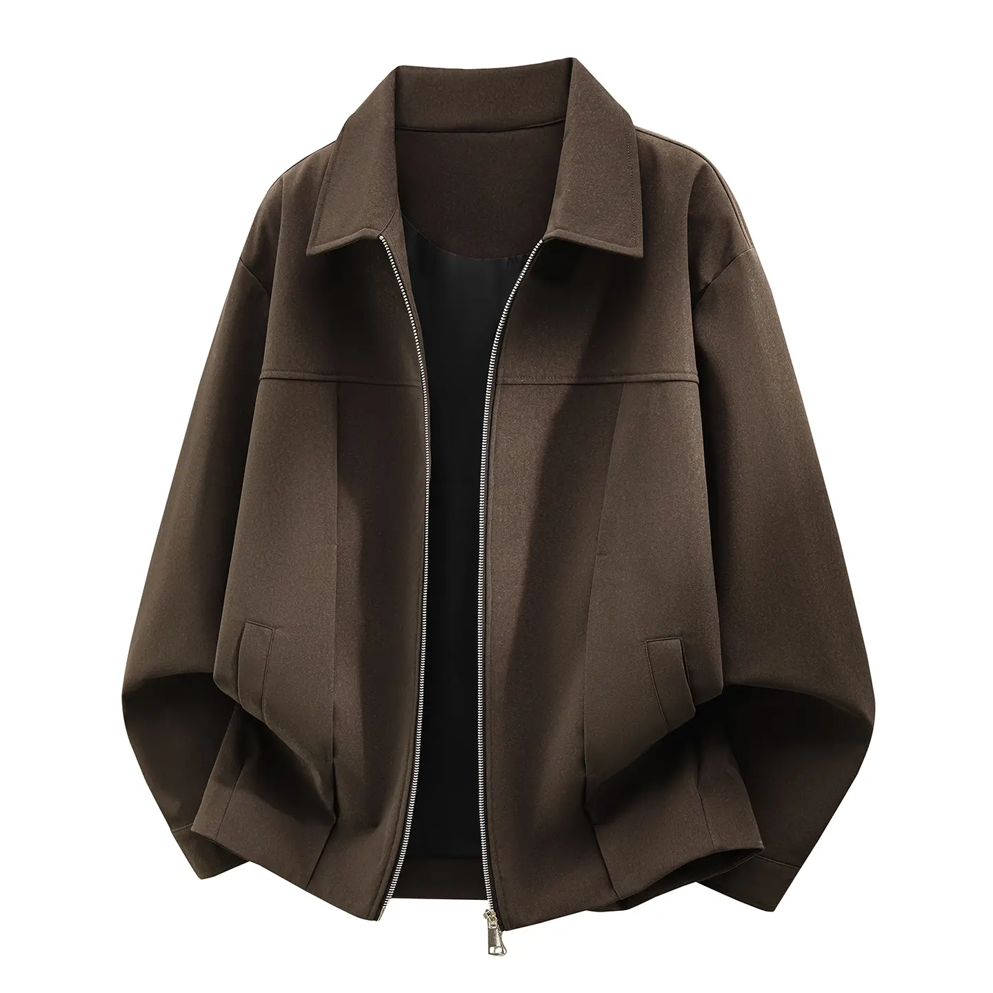 Men's Relaxed Fit Polyester Collared Utility Jacket - Solid Smooth Full-Zipper Plain Cropped Workwear Outerwear with Side Pockets, Casual Streetwear for Spring, Fall#Sohochic