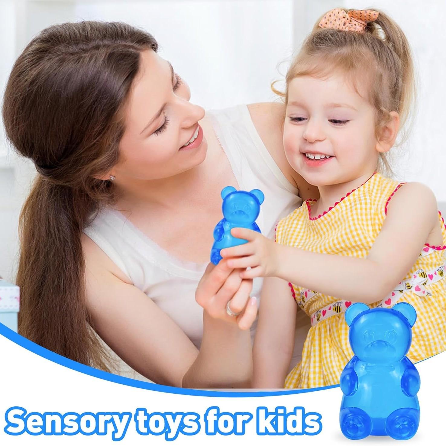 1/4 Counts Gummy Bear Sensory Fidget Toy with Jelly-Like Filling, Squeeze Stress Relief Toys, Ideal Birthday Gifts and Gift Bag Stuffing