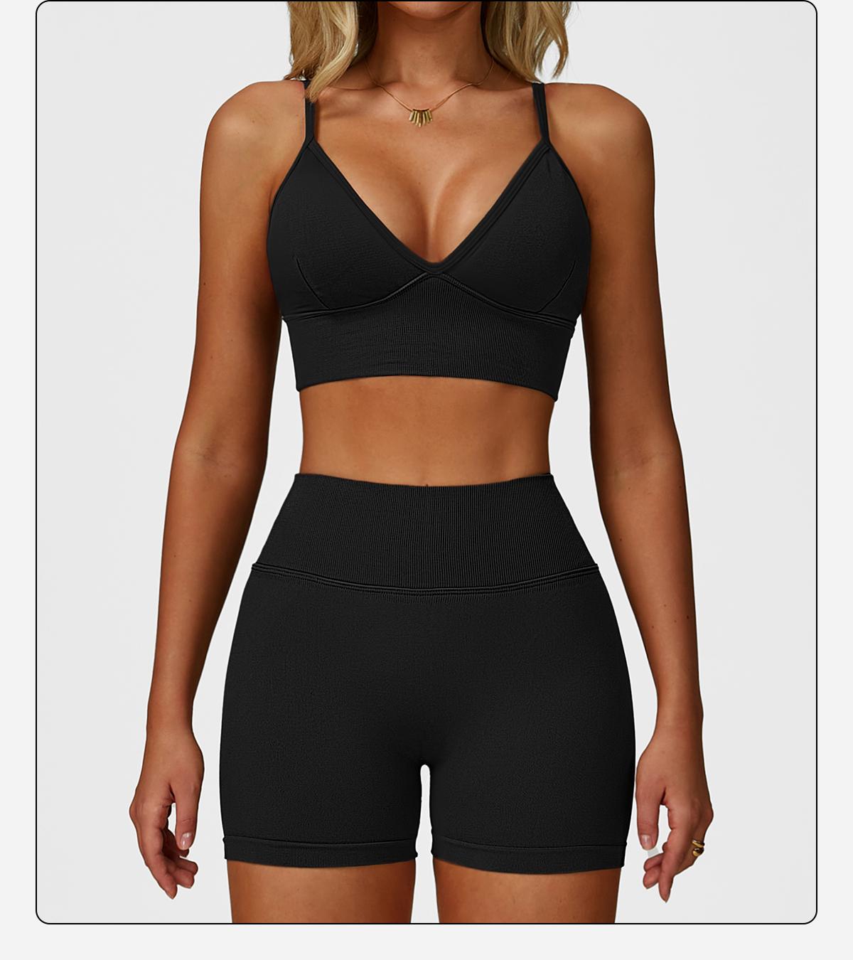 Women's 2 Piece Seamless Yoga Workout Set High Waisted Shorts Sports Bra for Exercise Athletic Breathable Lightweight Compression Activewear Pilates Gym Outfit with Hollow Square Back and Curved Rear Hip SpringStatements