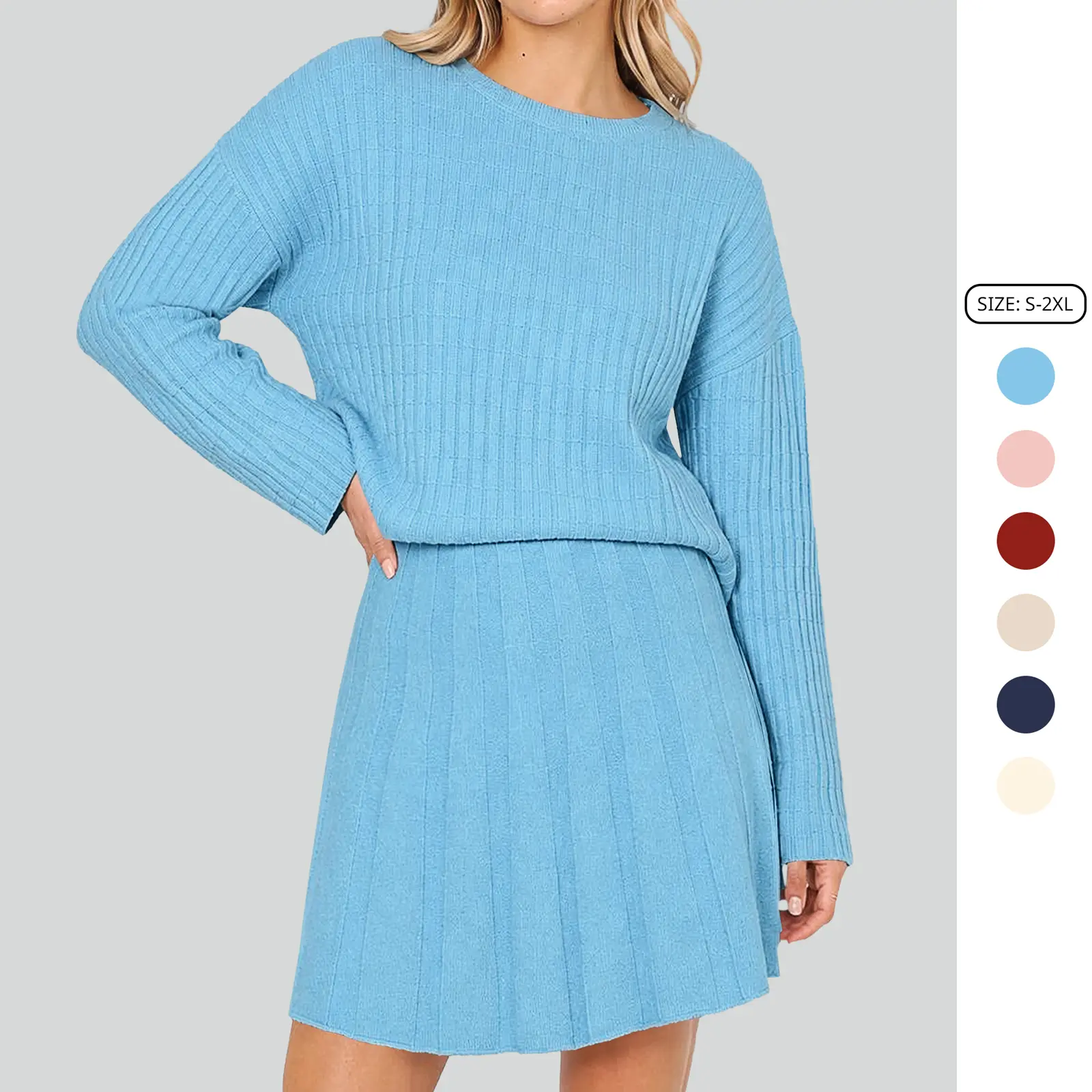 Imily Bela Women's 2 Piece Outfits 2026 Plaid Knit Mock Neck Long Sleeve Sweaters and Mini Skirt Two Piece Sets