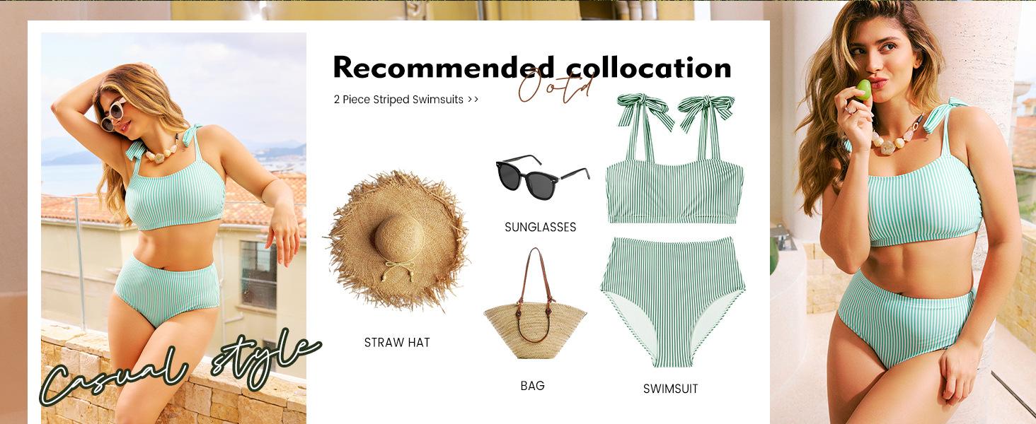 2026 New Striped Two Piece Bikini Set, Tie Strap Top High Waist Bathing Suit, Women Fashion Beach Swimwear