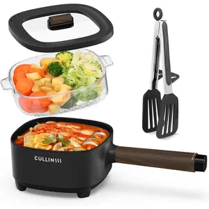 2L Hot Pot Electric with Steamer, Portable Electric Pot with Upgrade Titanium Nonstick Coating for Dorm, Office, Travel, Multi Cooker Pot for Ramen, Soup, Oatmeal (Tongs Included)