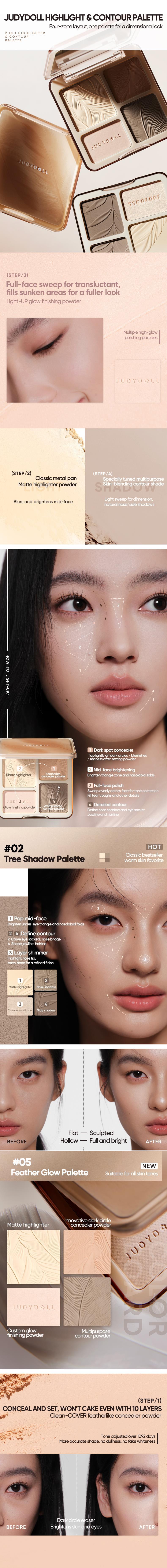 JUDYDOLL 2 In 1 Highlighter Contour Palette, Powder Highlighter & Contour Duo, Face Shaping, Makeup, Cosmetic, Bronzer, Long-Lasting, 2-In-1 Makeup Bronzer Powder, Summerwins