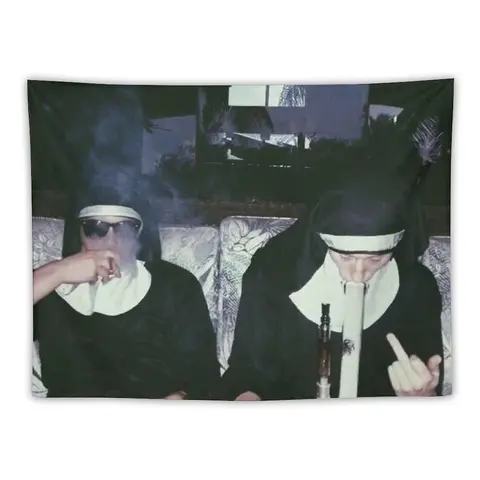 Whimsical Light Nuns Smoking Weed Cotton-Polyester Tapestry Wall Hanging, Durable House Decor, Vintage Cool Room Accessory, Stylish Wall Accent for Bedroom Chill Spaces