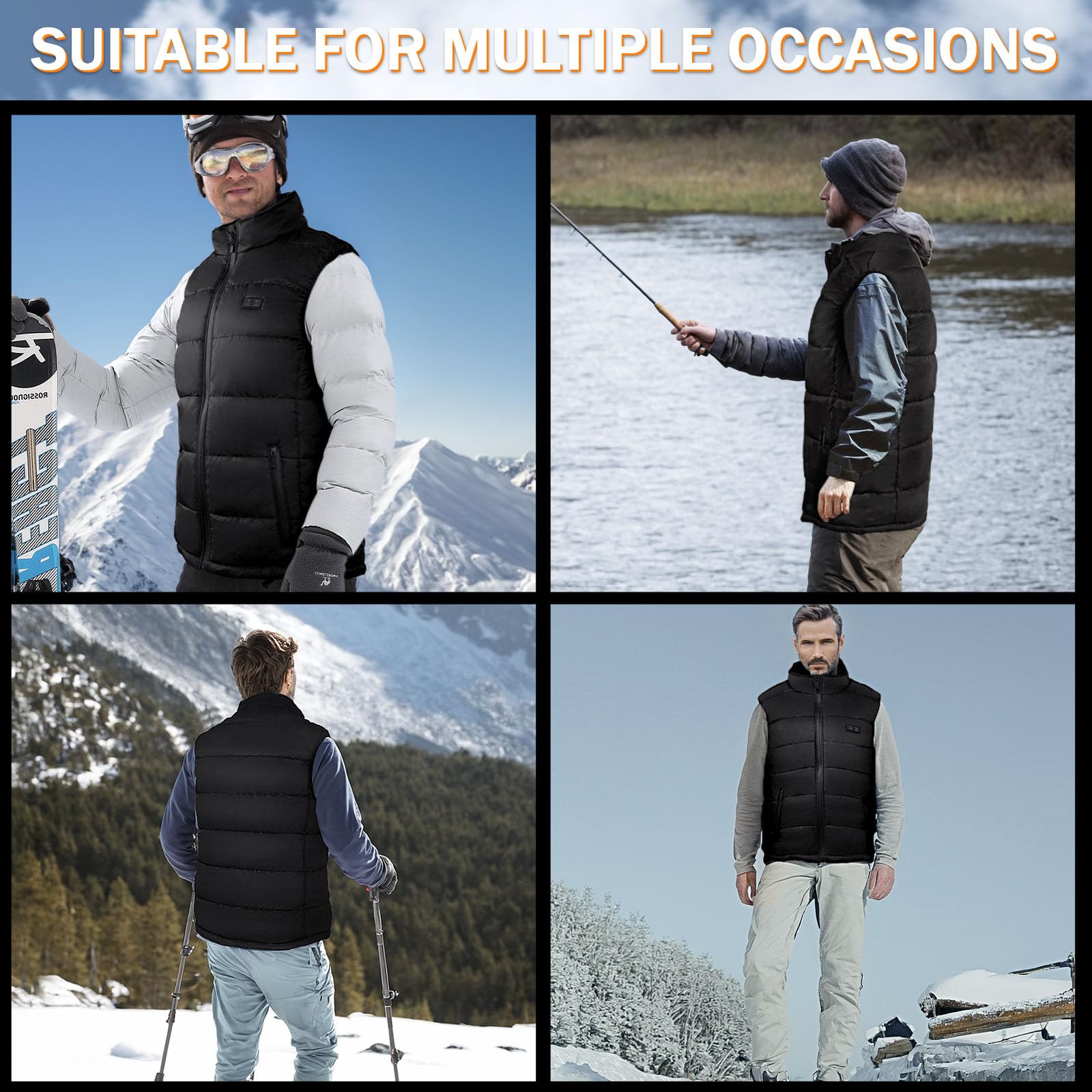 Heated Vest for Men Women, 8 Heating Zones, 3 Temperature Controls, USB/DC Rechargeable, Waterproof, Down Cotton Filling, Hunting Skiing Winter Outdoor Heating Vest with 10,000 mAh Battery - Polyester Clothes