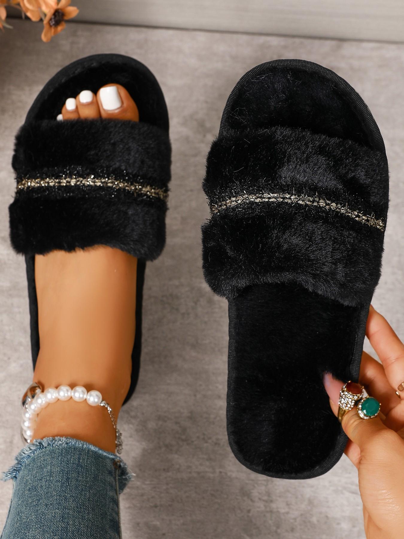 Fashion Home Plush Slippers for Women, Fall Winter Warm Short Fur Indoor Cute Soft Comfortable Slip-On Lazy Slippers