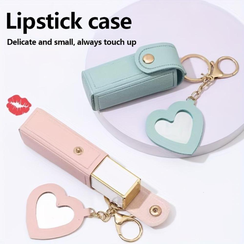 Mini Makeup Bag with Small Mirror, Portable Lipstick Case, Cute Keychain Pendant, Travel Cosmetic Pouch for Girls On-the-Go