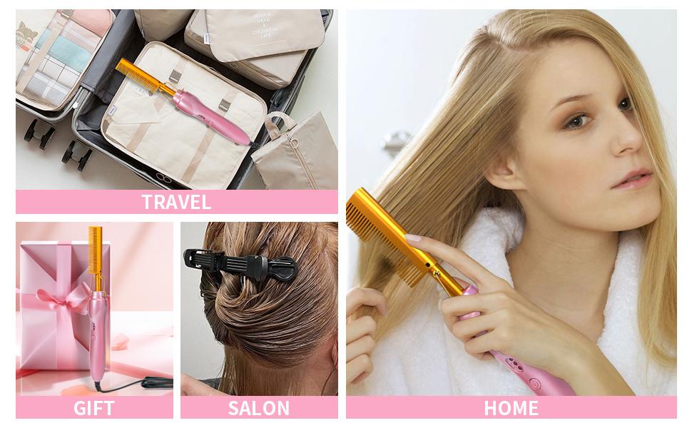 19 Counts Pink Electric Hot Comb Hair Straightener with Anti-Scald Case for Natural Hair and Wigs Adjustable Hair Curler Salon Smooth 19 Counts Pink Electric Hot Comb Hair Straightener with Anti-Scald Case for Natural Hair and Wigs Adjustable Hair Curler Salon Smooth