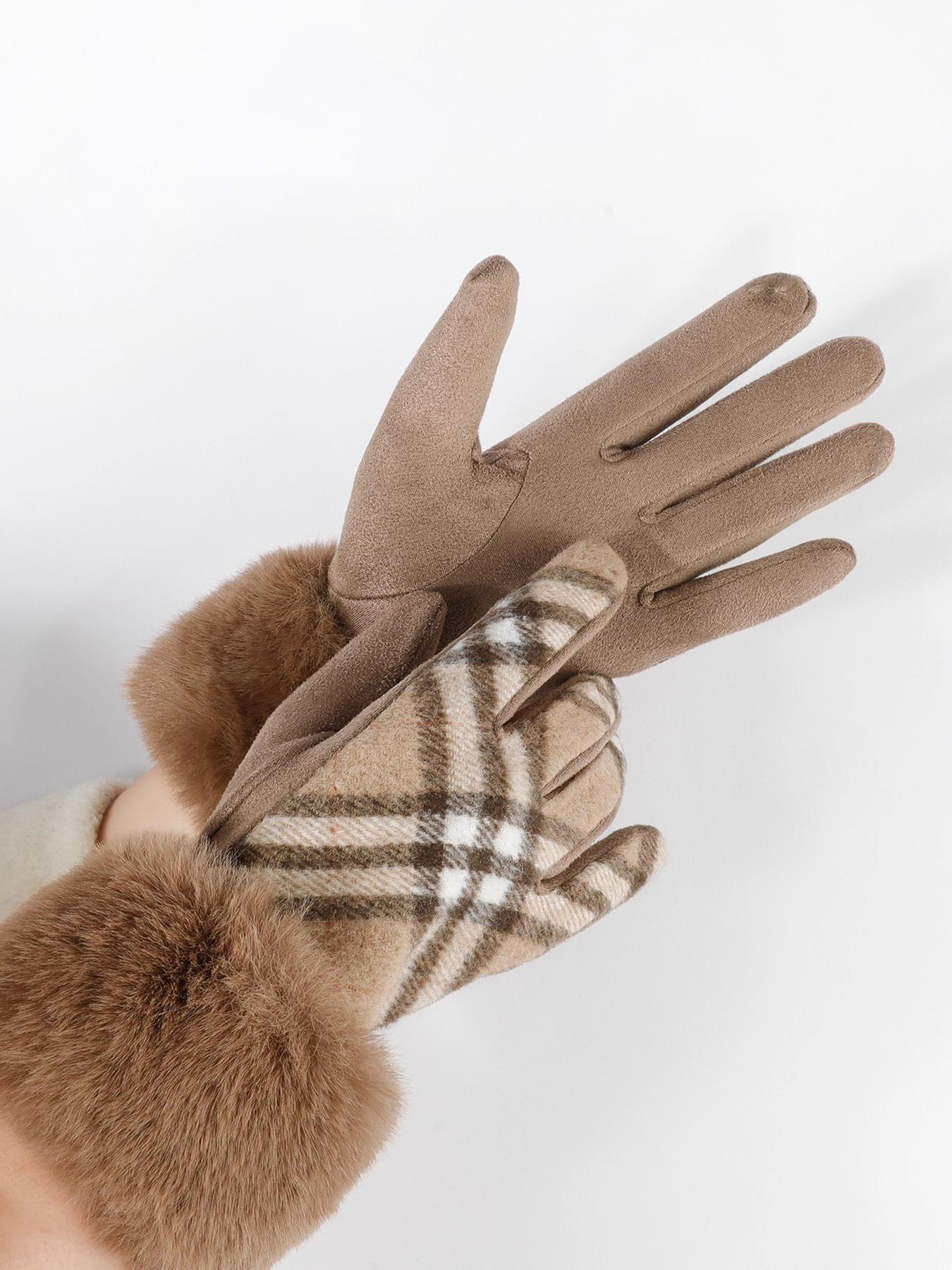 Women's Thickened Winter Gloves, Windproof & Warm Cycling Mitts, British Style Fall & Winter Handwear, 1pcs