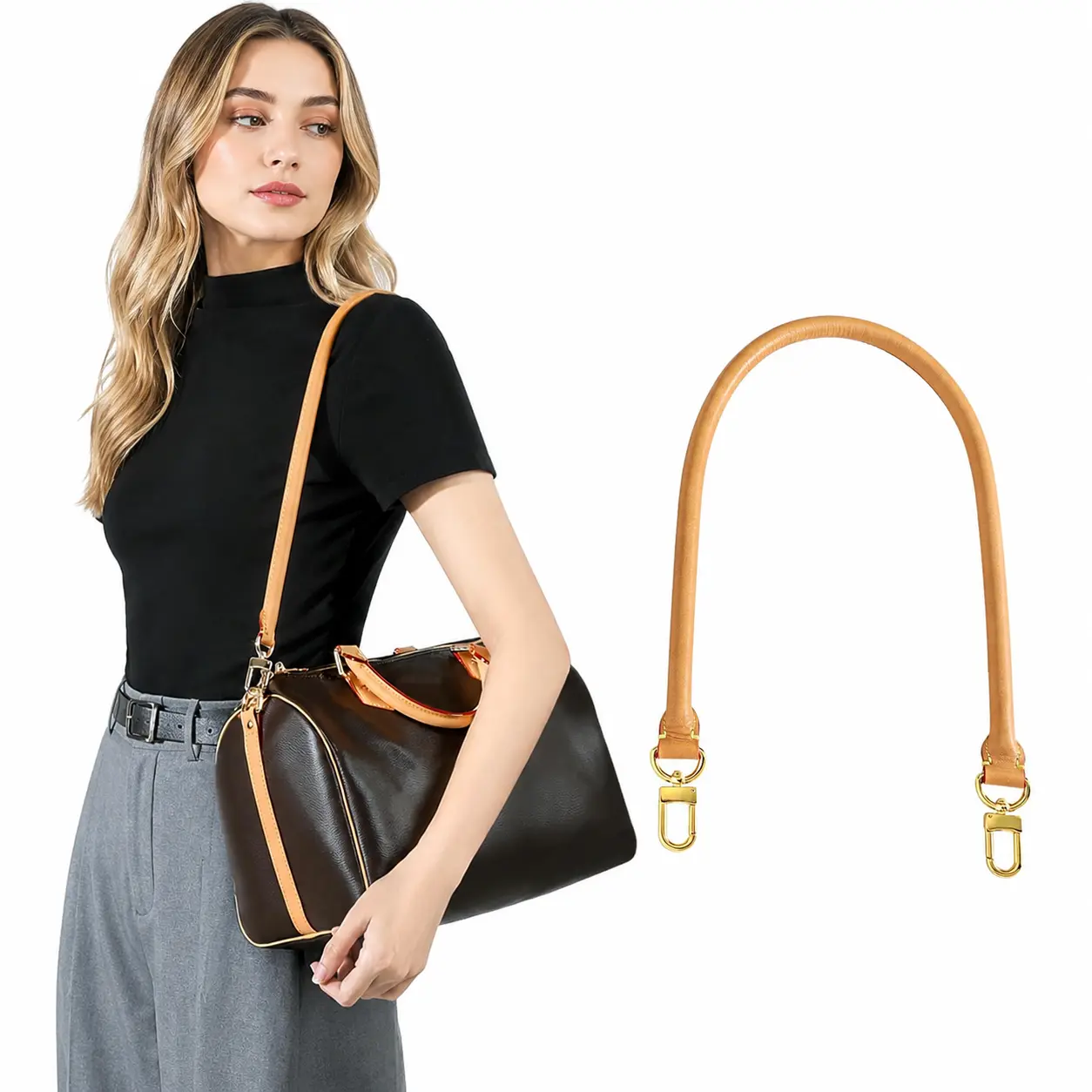 ORVELIA Vachetta Leather Shoulder Strap Replacement 27.5in, Short Strap for Speedy 25 30 35 P9 and Graceful Damier Handbags