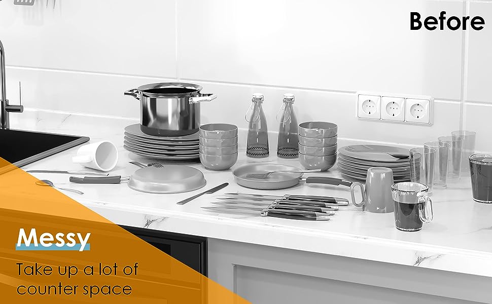 2 Tiers Dish Drying Rack, Space-Saving DishRacks for Kitchen Counter, Dish Drainer DryingRack with Drainboard, Utensil Holder CupsHolder Plate Rack and Automatic DrainageDrainboard, Black