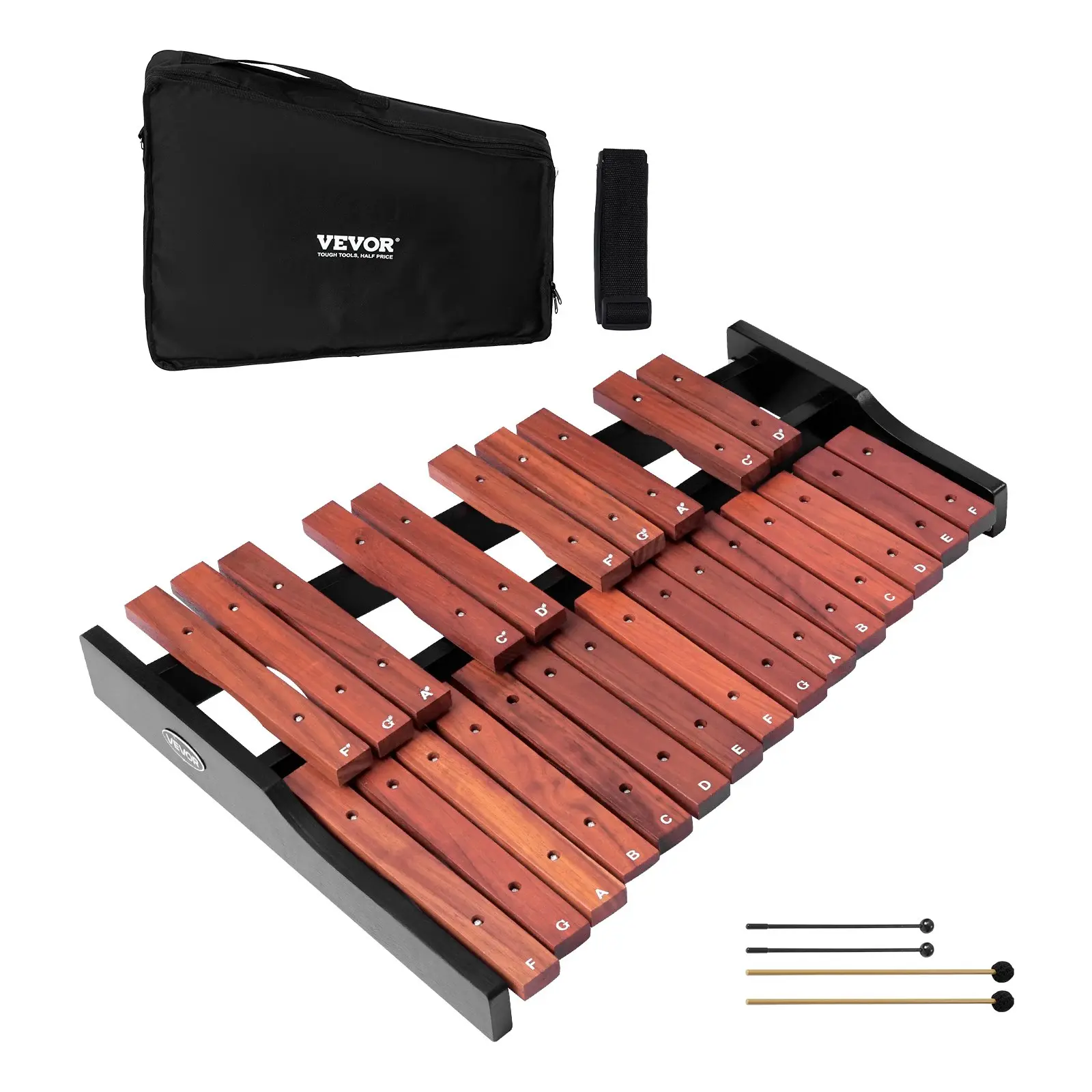 VEVOR Glockenspiel Instrument Set, 25-Note Wooden Keys Percussion Tool, with 4 Mallets & Carrying Bag, for Ages 4+ Music Learning (Adults, Kids Students), Xylophone Bars