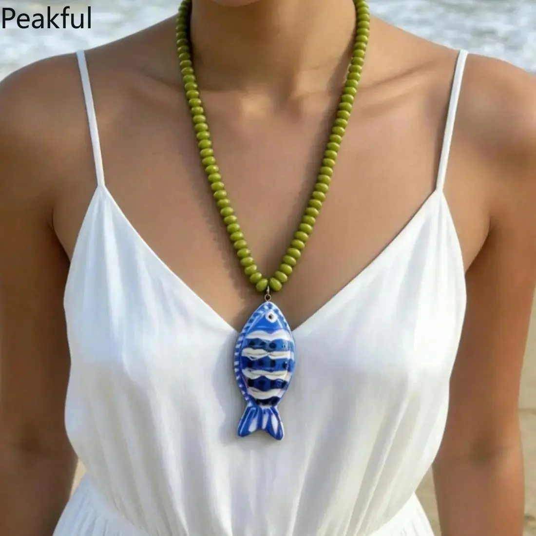 olorful Tropical Fish Bead Necklace for Women, Summer Vacation Hawaii Beach Aesthetic Jewelry, Handmade Boho Seed Bead Choker, Cute Y2K Statement Necklace Vacation Gift