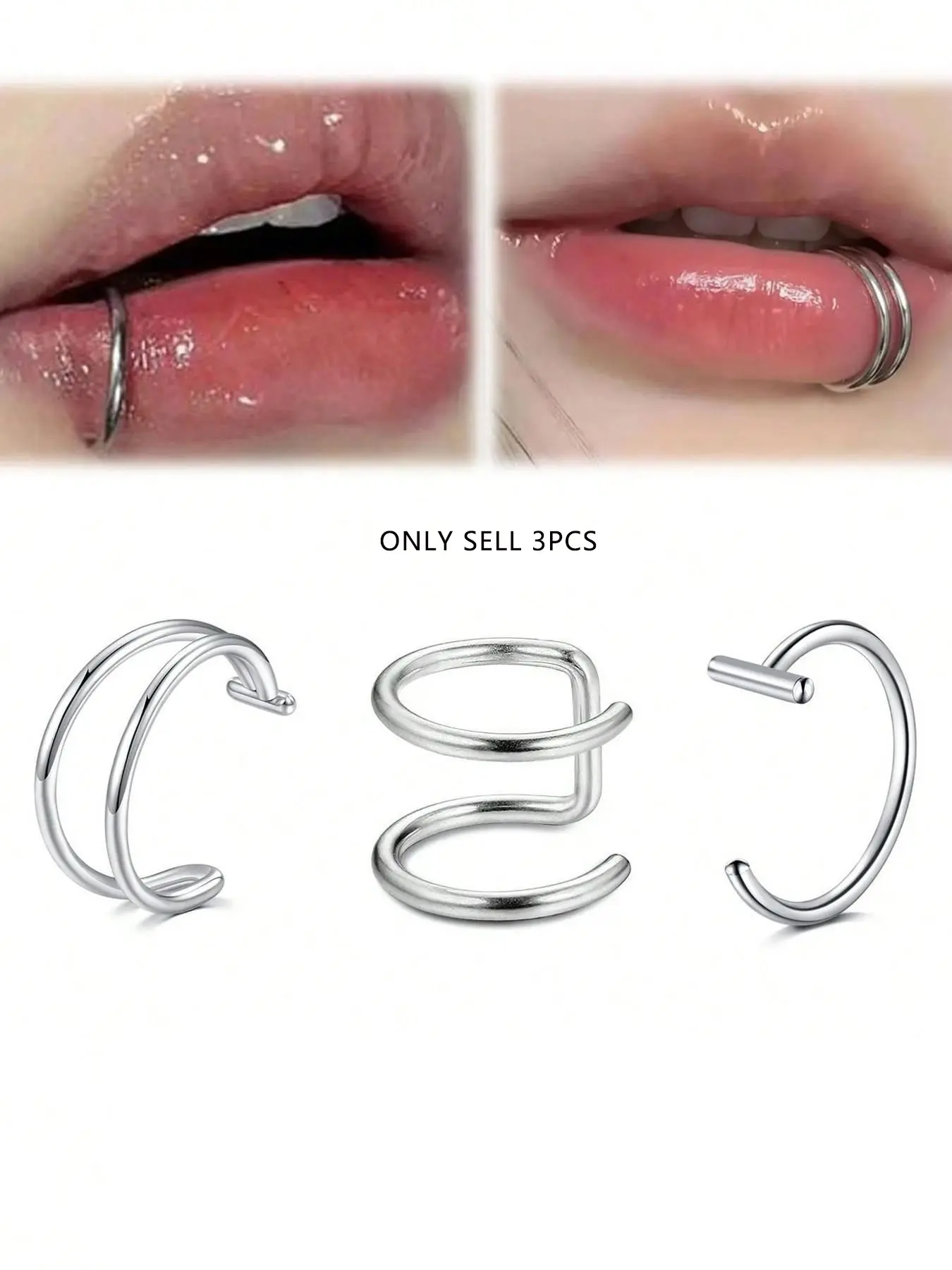 Medusa Style Fake Lip Ring Set, Mouth Rings, Mouth Jewelry, No Piercing Labret Stud, Stainless Steel, Unisex Jewelry, Cosplay and Party Decor, Non Piercing Jewelry, All Seasons