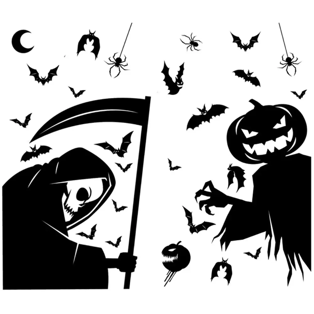 4 Pcs Halloween Giant Ghost Monster Window Stickers, Mix Styles, Non-Adhesive Decor for Home Windows, Room Decor Multiple Pieces Home Supplies