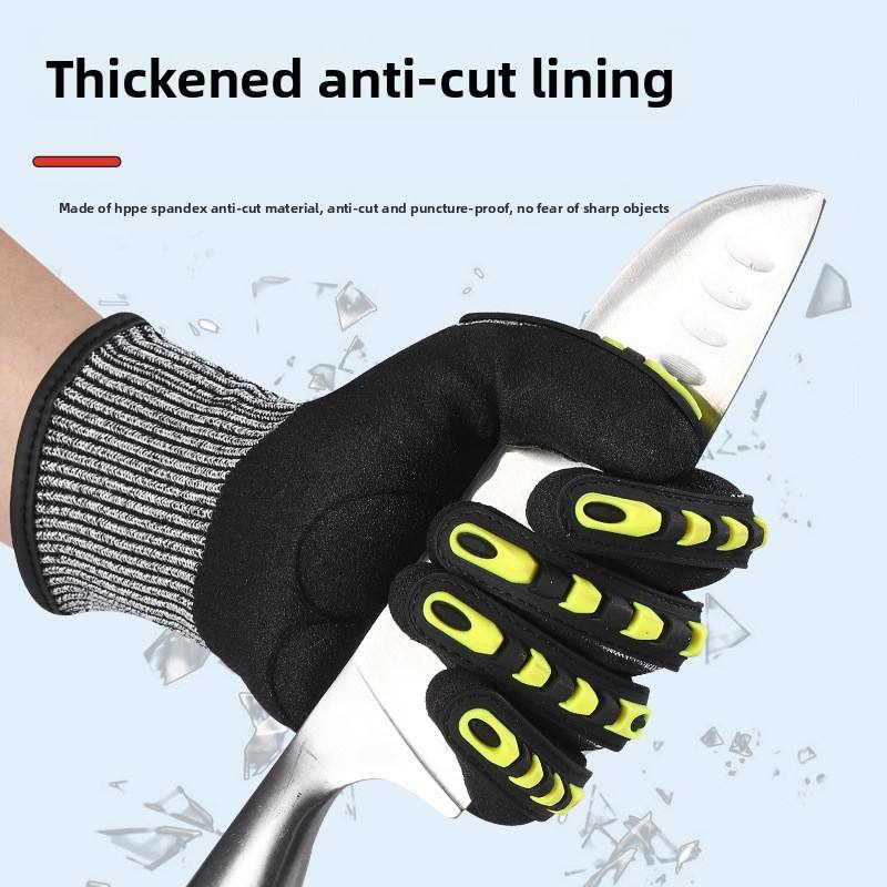 Men's Cut-Resistant Anti-Slip Safety Work Gloves With Grip, Glass Handling, Construction Safety, 5-Level Impact Resistance, Tpr Palm Protection