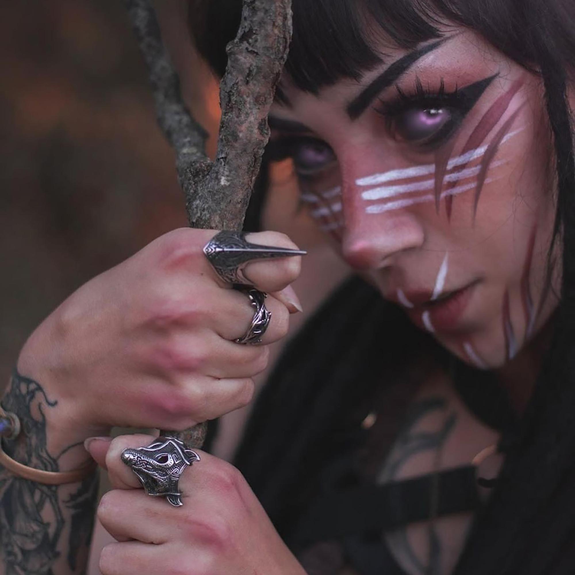 GTHIC Carve Pattern Archer Ring Stainless Steel for Men Women Beak Goth Rings Statement Jewelry