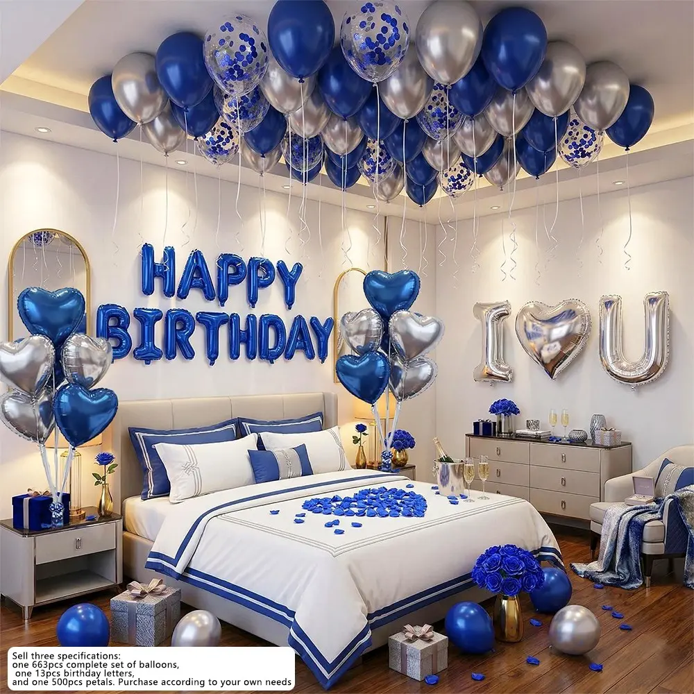 663/13pcs Royal Blue Balloon Set, Happy Birthday Aluminum Foil Balloons, Perfect for Party Decor, Home Decoration, Photo Props