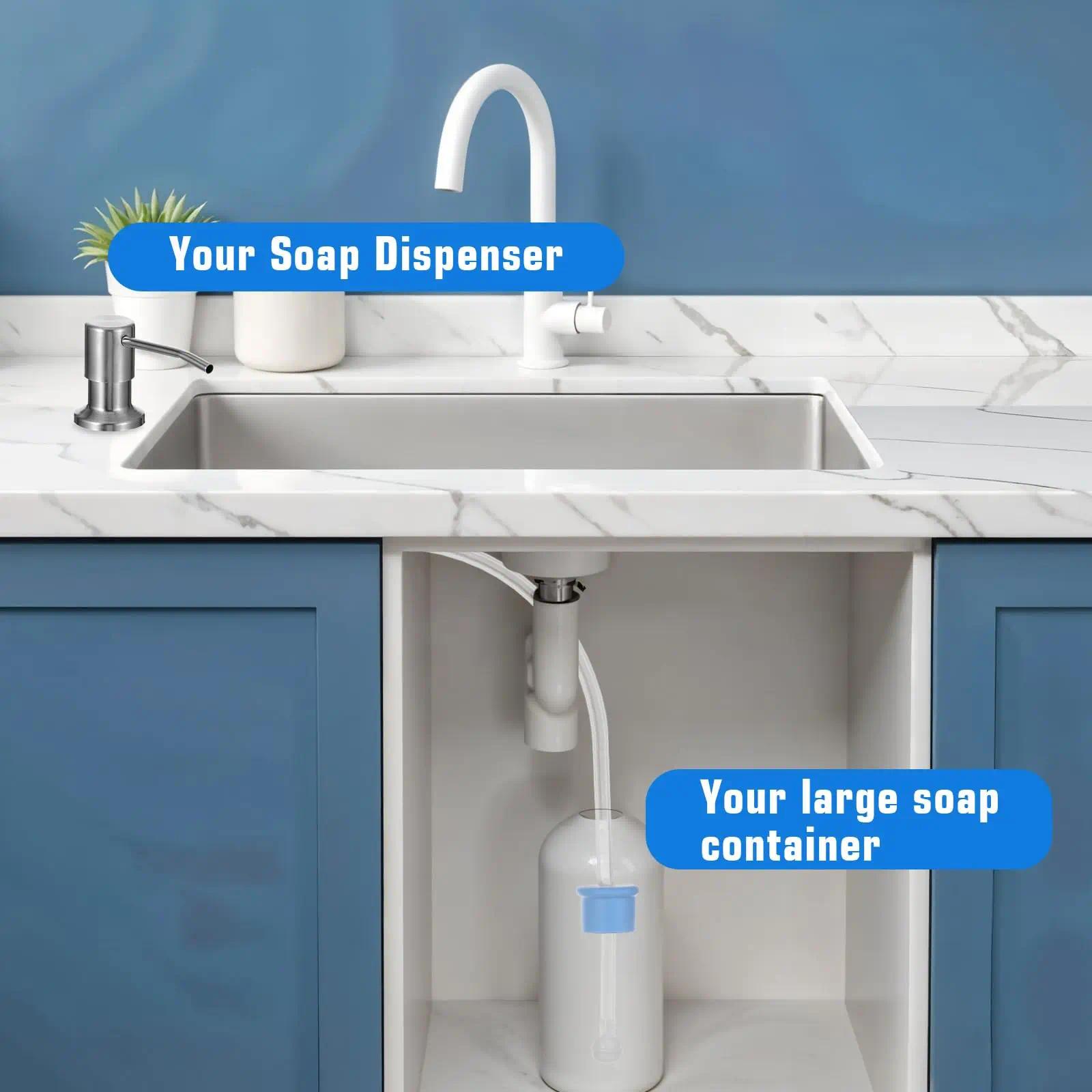 Dish Soap Dispenser for Kitchen Sink (Brushed Nickel), Dishwashing Dispenser, Liquid Soap Dispenser Countertop Sink Soap Dispenser Water Pump with 39" No-Spill Extension Tube Kit Design for Kitchen Bathroom, No More Refills （Sliver）
