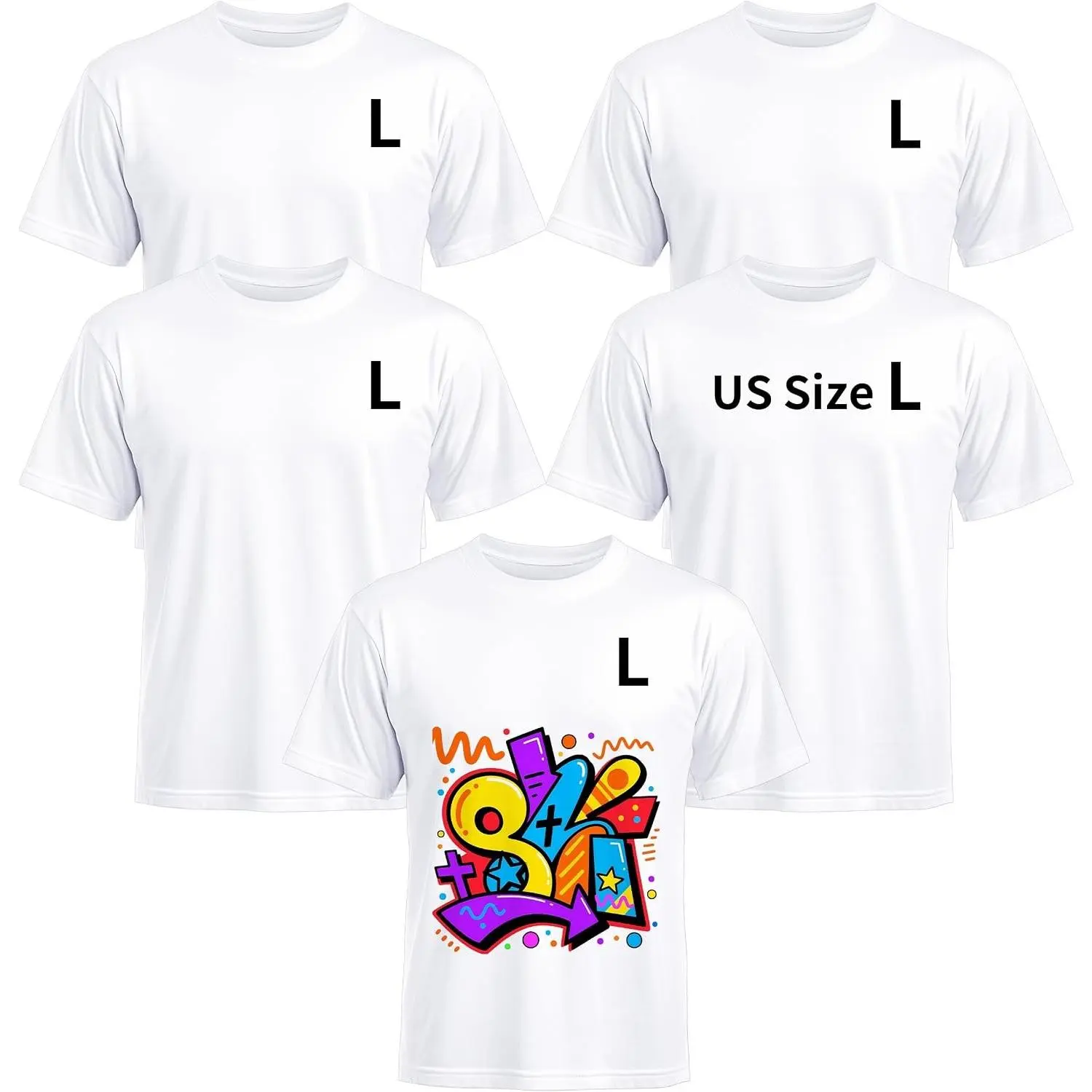 5 Pack Sublimation T-Shirt Blanks Bulk White Polyester Unisex | Wholesale Crew Neck Short Sleeves for Adult HTV Vinyl Embroidery, Graffiti, Teams, Events, DIY BatchesGift
