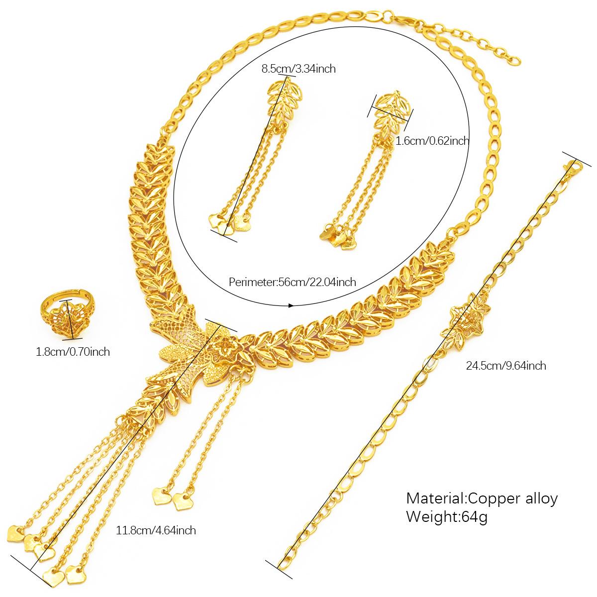 Bride's Gold Plated Jewelry Set Necklace Bracelet Earrings Ring Chic and Unique Stylish Ladies Elegant Gifts for Your Mom