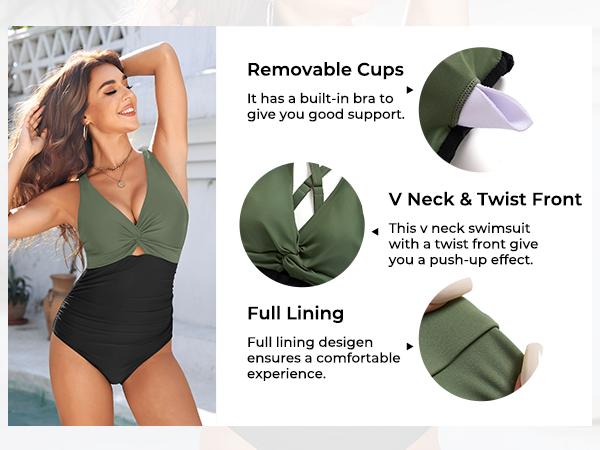 Aqua Eve Women One Piece Swimsuit - Tummy Control Push Up Bathing Suit Cut Out Swimwear