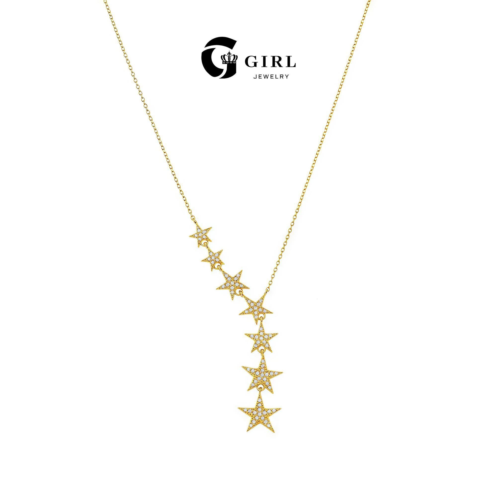GGIRL Women's 18K Gold-Plated Y-Shaped Choker Necklace, 7-Star Artificial Zircon, Hypoallergenic Shining Exquisite Costume Jewelry