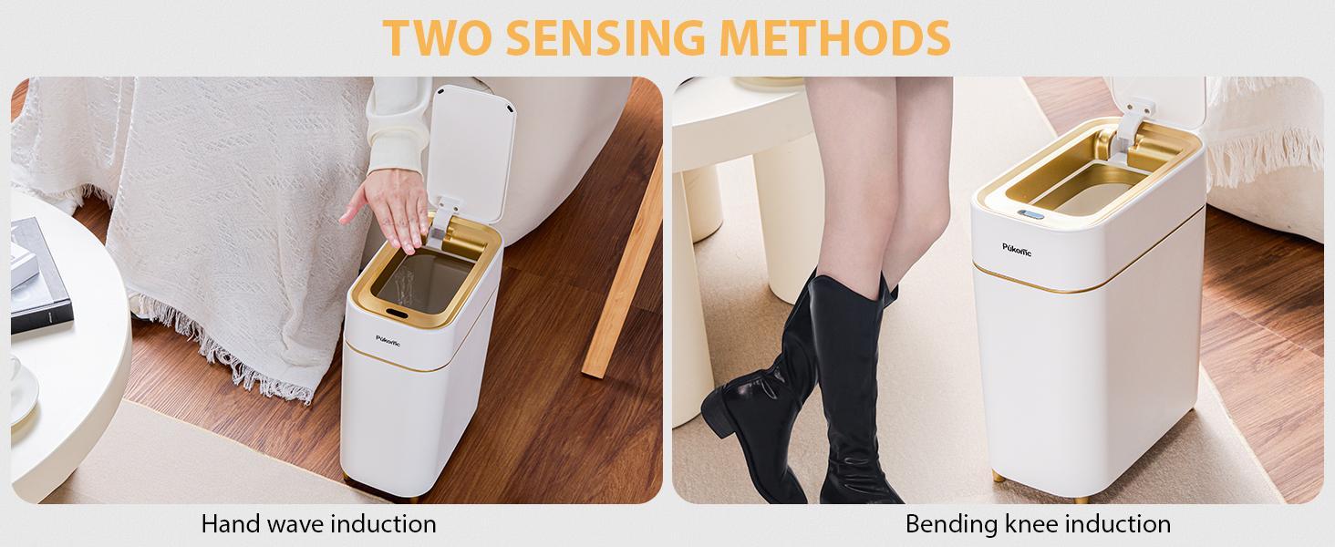 PUKOMC Smart Sensor Trash  can  : Battery-powered, waterproof, and durable. Features wave/knee induction, voiceless opening, and a removable liner for multipurpose use. nordic garbage bin automatic trash bin cleaner