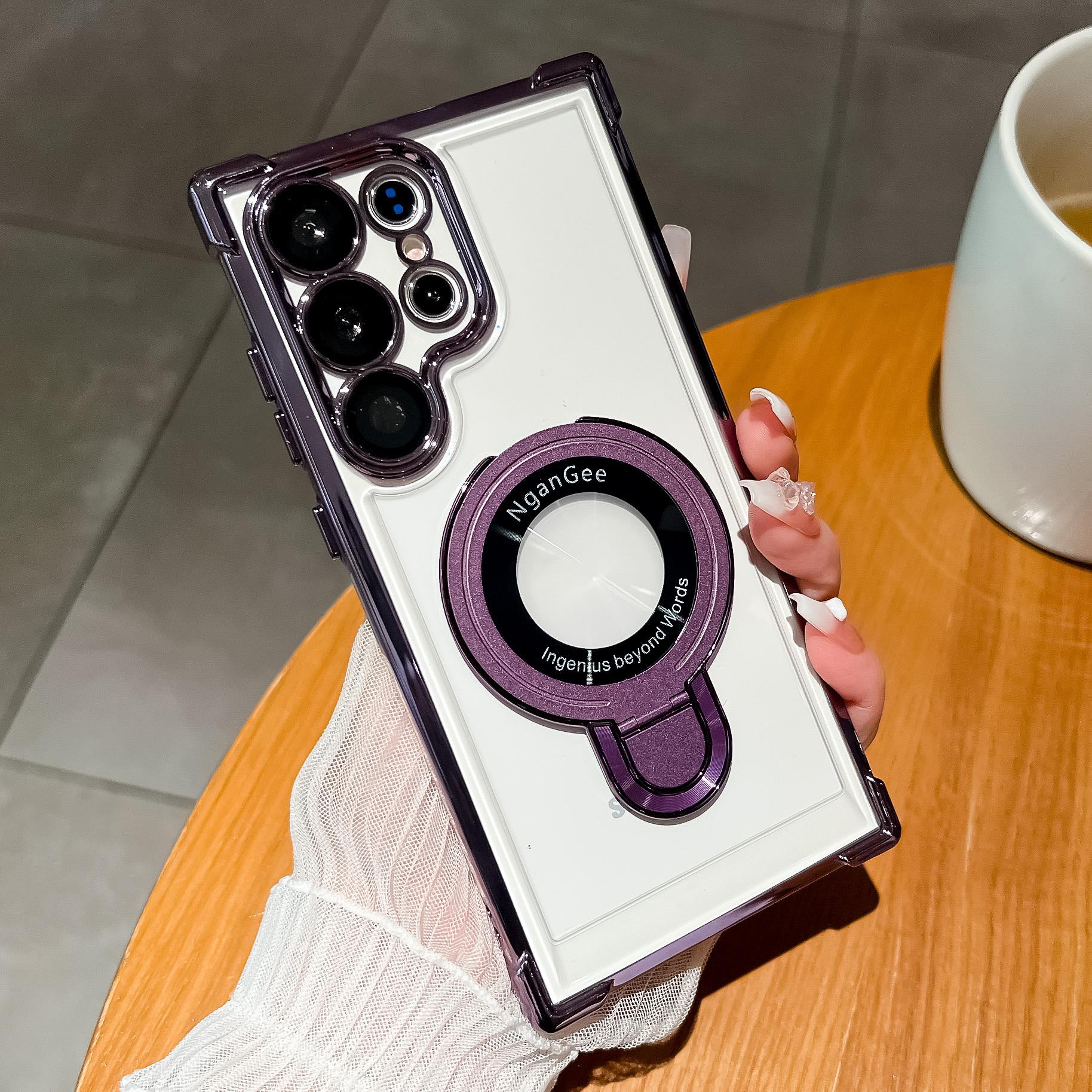 NganGee Protective Four Corners Air Cushion Anti-Drop Phone Case for Samsung S25 Ultra S24 Ultra S23 Ultra with Sticky Stand & Olated Clear Bracket Smartphone Cellphone Cover Holder Protection Casing