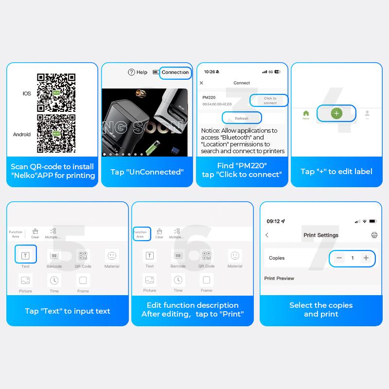 PM220 Label Printer, Bluethooth Label Printer, Portable Thermal Printer for Small Business, Logo, Clothing, Mailing, Sticker Printer for Phones & PC