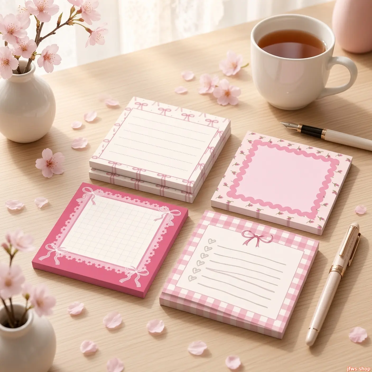 4-Pack Bow Shaped Sticky Notes Set, Cute Kawaii Self-Adhesive Memo Pads with Strong Stickiness – Aesthetic Page Markers & Study Tabs for Students, Journaling Supplies & Desk Decor tiktokshopbacktoschool
