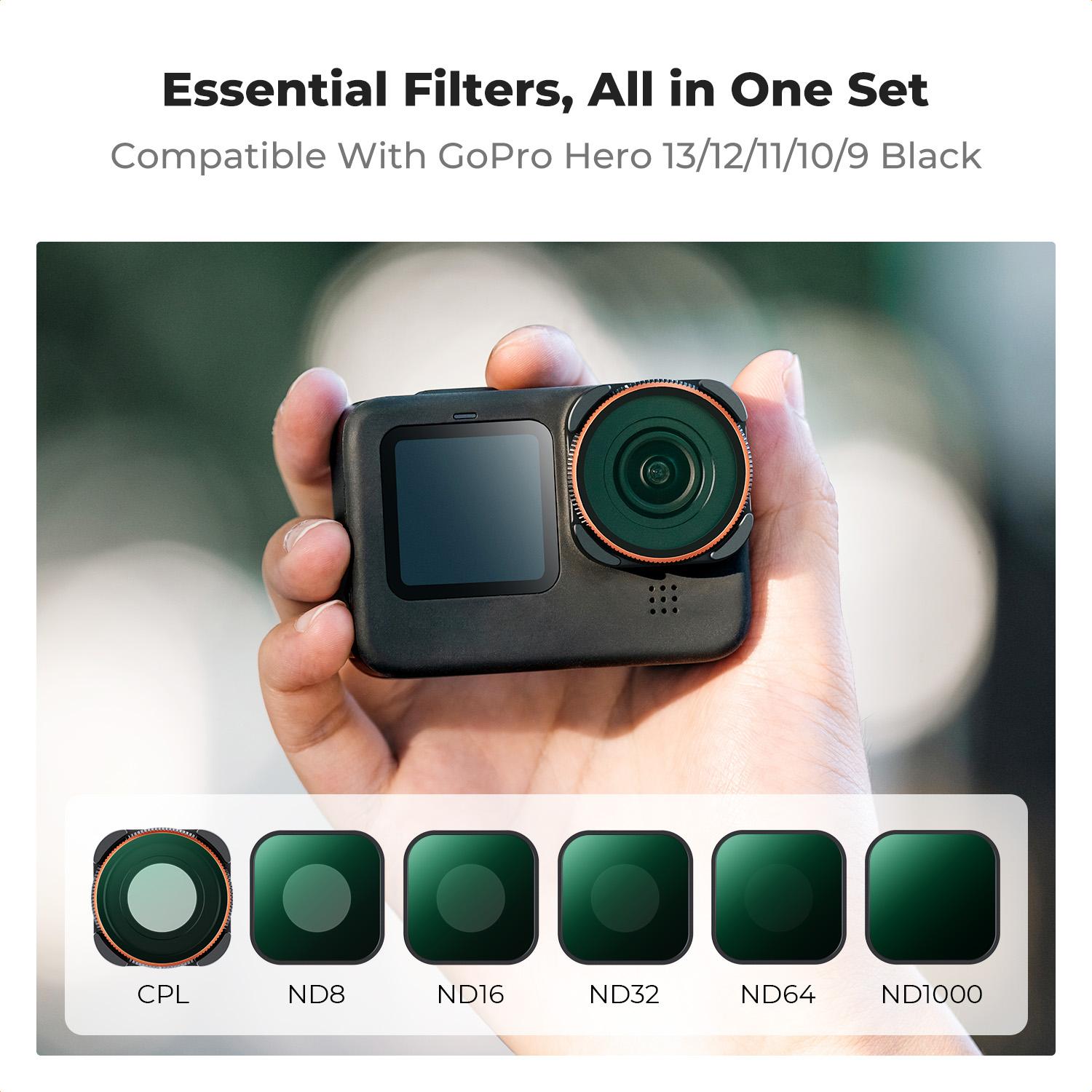 【K&F CONCEPT】 ND Filter Set Compatible with GoPro Black, 6 Pack (CPL/ND8/16/32/64/1000) Hero 9/10/11/12 Action Camera Accessory Neutral Density Polarizer Filter Kit 【K&F CONCEPT】 ND Filter Set Compatible with GoPro Black, 6 Pack (CPL/ND8/16/32/64/1000) Hero 9/10/11/12 Action Camera Accessory Neutral Density Polarizer Filter Kit