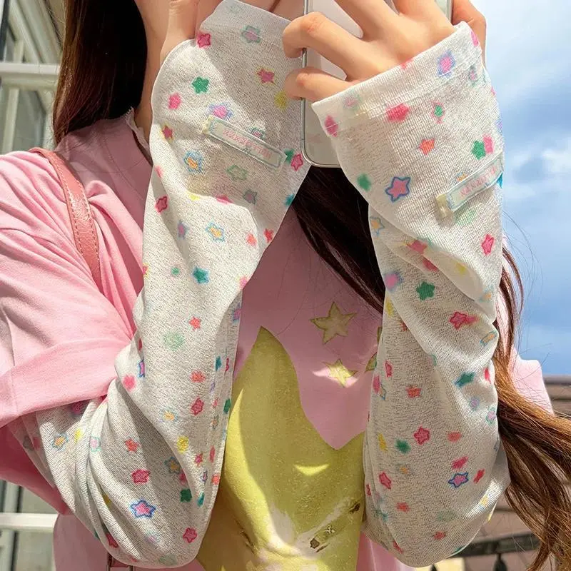 Cute Colorful Star Arm Sleeves for Women Breathable UV Protection Polka Dot Summer Driving Cycling Casual Wear Kawaii Sleeves