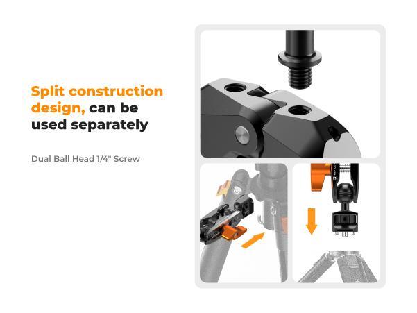 【K&F CONCEPT】Camera Clamp Mount, Super Clamp Mount Magic Arm with Two 360° Ball Heads, 1/4" Screw Threads for ARRI Compatible with DSLR, Action Camera, Tripod, Phone for Gopro/Insta360